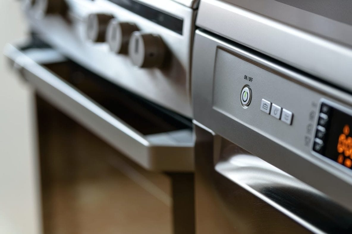 Close up of stainless steel oven